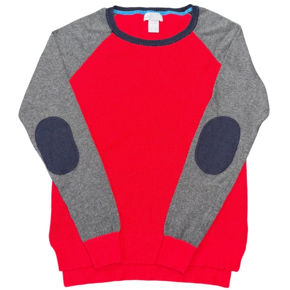JCP Wool Blend Raglan Sweater Red Gray Elbow Patch Crewneck‎ Medium